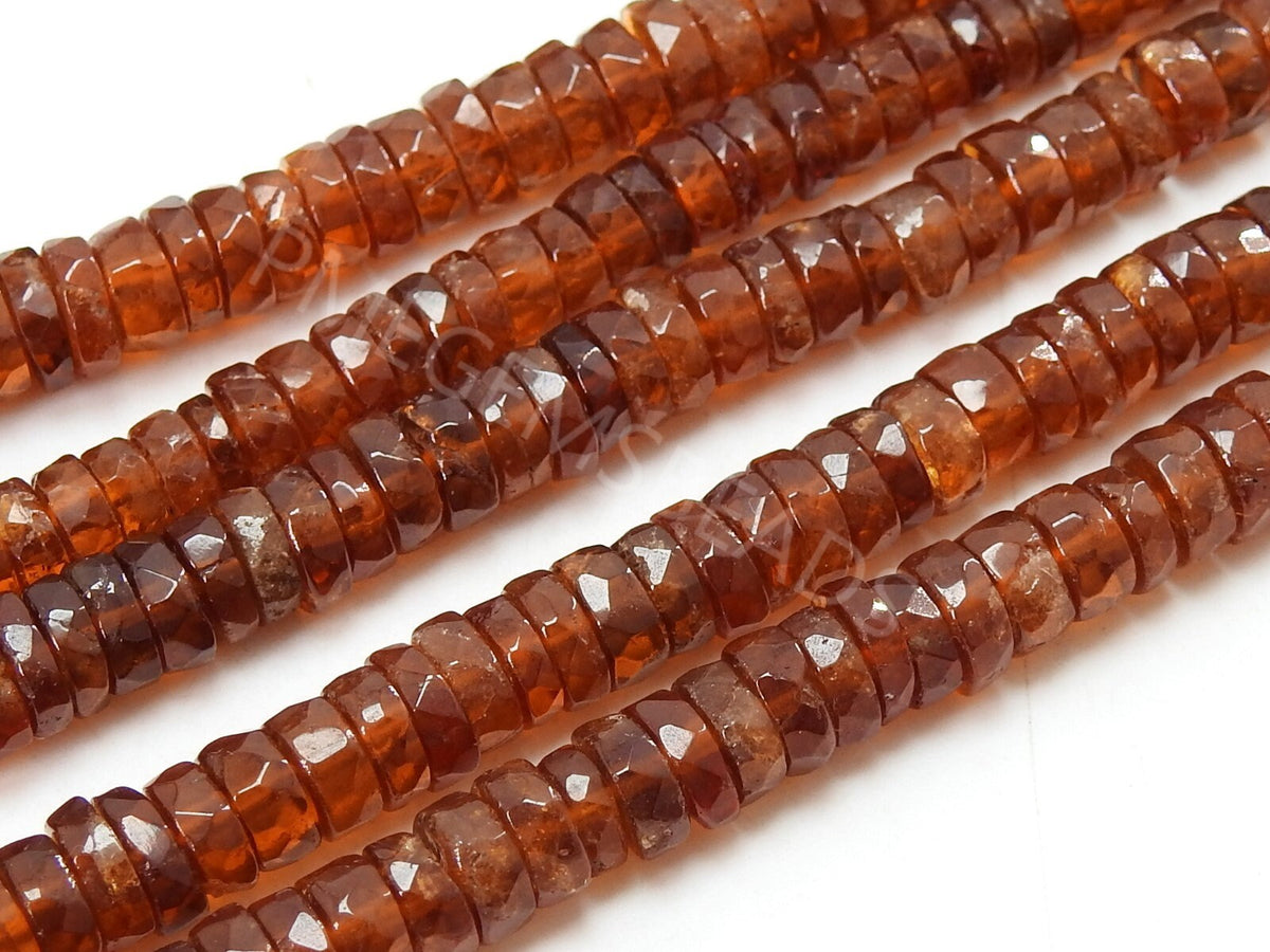 Natural Hessonite Garnet Faceted Tire Beads, 8 Inches Rondelle Strand, Cinnamon Orange Coin Button Wheel Loose Stone, Wholesale Supplies