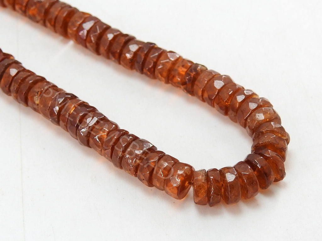 Natural Hessonite Garnet Faceted Tire Beads, 8 Inches Rondelle Strand, Cinnamon Orange Coin Button Wheel Loose Stone, Wholesale Supplies