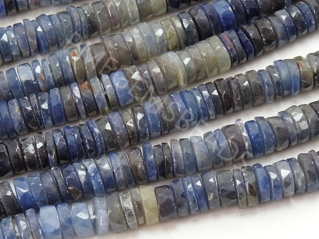 Natural Blue Sapphire Shaded Faceted Tire Bead Coin Button For Jewelry Making 8Inches 6MM Approx Natural Stone Ombre Bead Strand PME-T2
