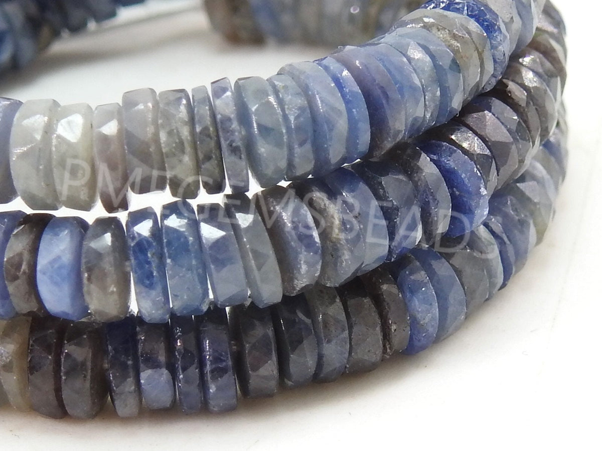 Natural Blue Sapphire Shaded Faceted Tire Bead Coin Button For Jewelry Making 8Inches 6MM Approx Natural Stone Ombre Bead Strand PME-T2