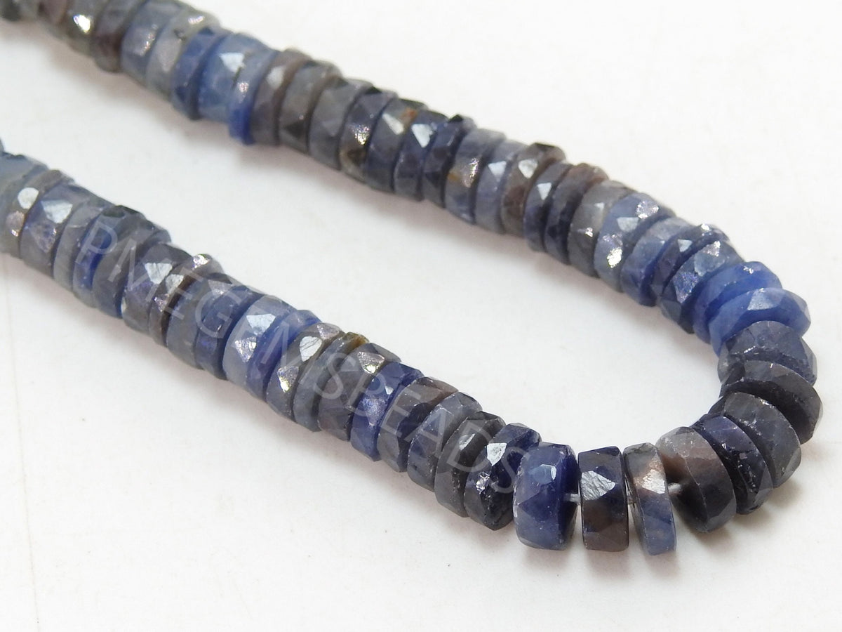 Natural Blue Sapphire Shaded Faceted Tire Bead Coin Button For Jewelry Making 8Inches 6MM Approx Natural Stone Ombre Bead Strand PME-T2