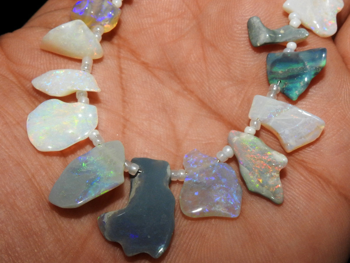 Natural Australian Opal Multi Fire Rough Slices, 10" Polished Organic Slab Gemstone Strand WM