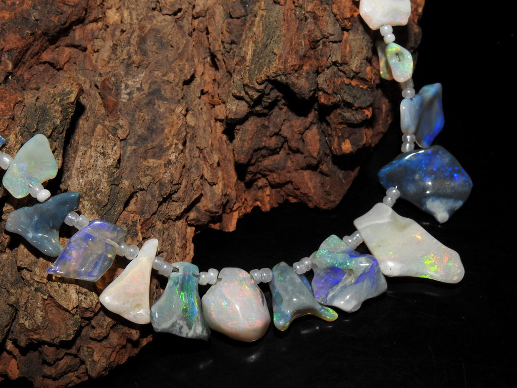 Natural Australian Opal Multi Fire Rough Slices, 10" Polished Organic Slab Gemstone Strand WM