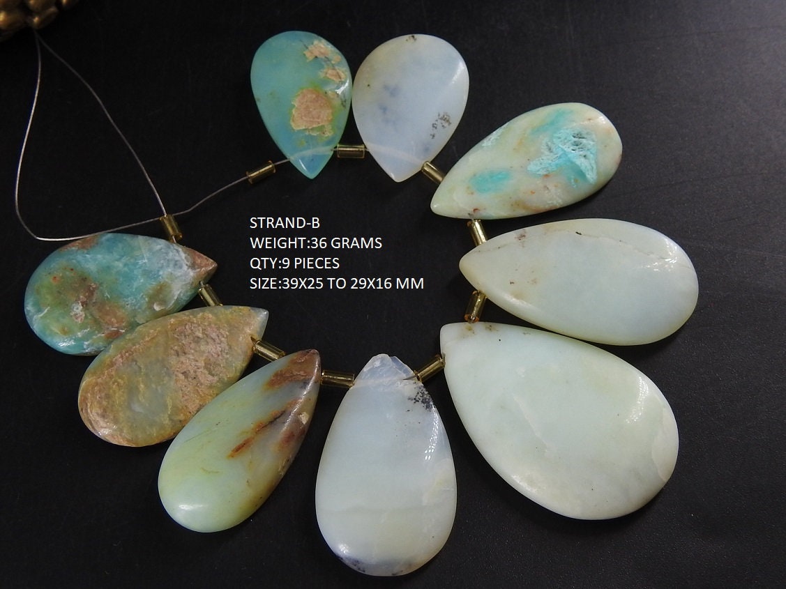 Blue Peruvian Opal Pear Shape Cabochon Briolette-Smooth Polished-Handmade Loose Stone-For Making Jewelry-Natural Stone BR7