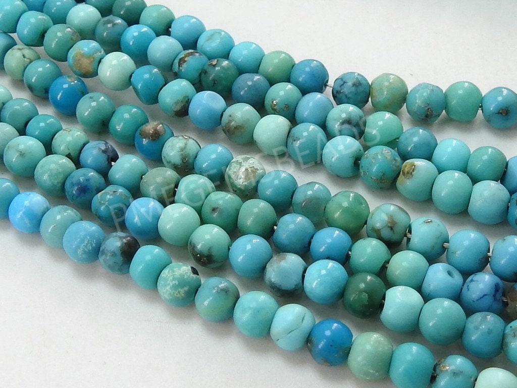 Natural Arizona Turquoise Smooth Round Bead Strand Sphere Ball Turquoise Beads for Jewelry Making 16 Inches Wholesale Gemstone Supplies