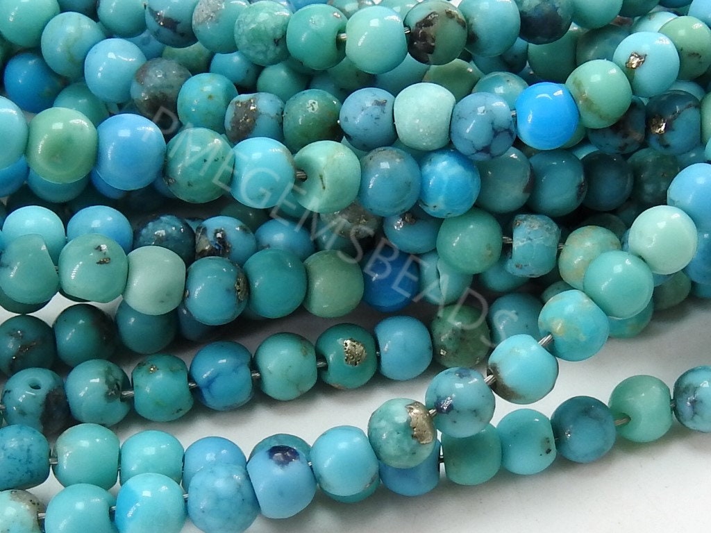 Natural Arizona Turquoise Smooth Round Bead Strand Sphere Ball Turquoise Beads for Jewelry Making 16 Inches Wholesale Gemstone Supplies