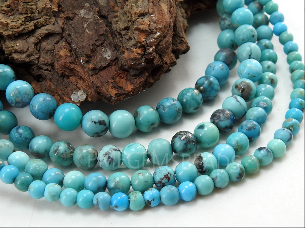 Natural Arizona Turquoise Smooth Round Bead Strand Sphere Ball Turquoise Beads for Jewelry Making 16 Inches Wholesale Gemstone Supplies