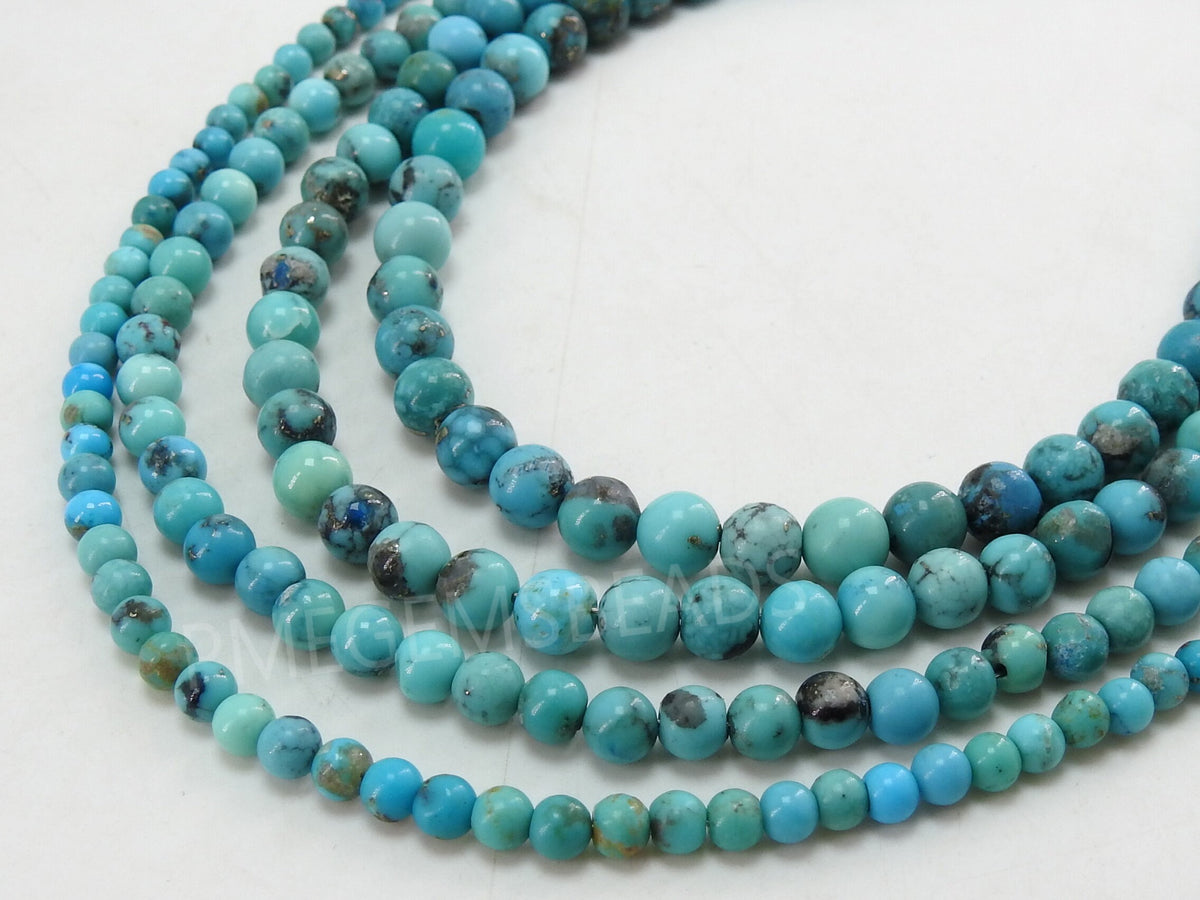 Natural Arizona Turquoise Smooth Round Bead Strand Sphere Ball Turquoise Beads for Jewelry Making 16 Inches Wholesale Gemstone Supplies