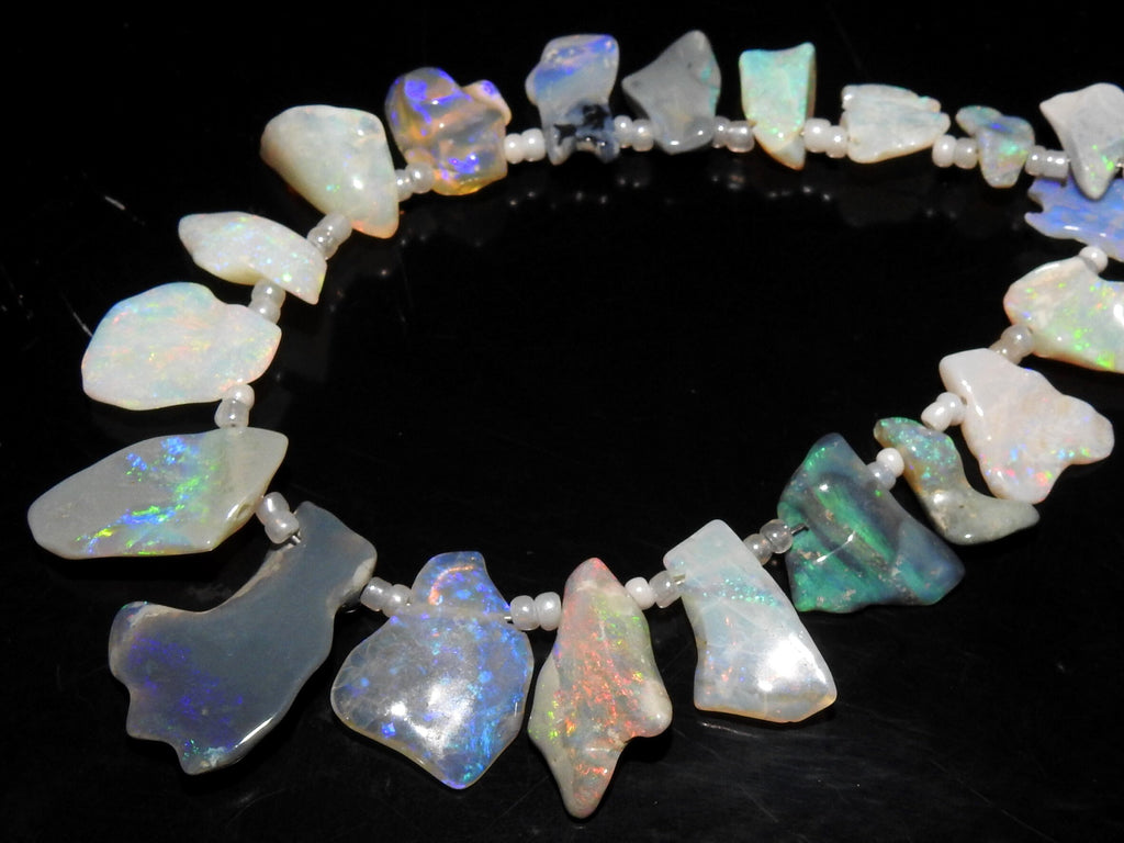 Natural Australian Opal Multi Fire Rough Slices, 10" Polished Organic Slab Gemstone Strand WM