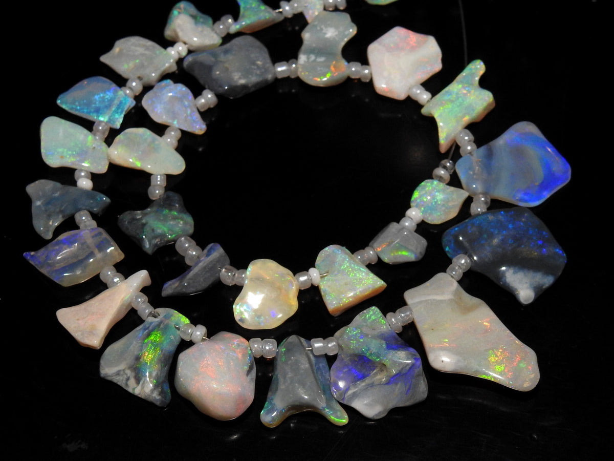 Natural Australian Opal Multi Fire Rough Slices, 10" Polished Organic Slab Gemstone Strand WM