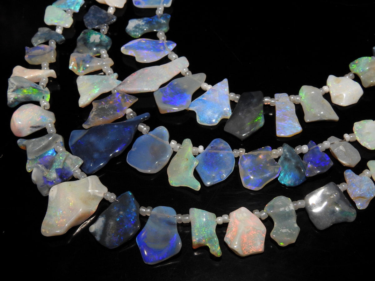 Natural Australian Opal Multi Fire Rough Slices, 10" Polished Organic Slab Gemstone Strand WM