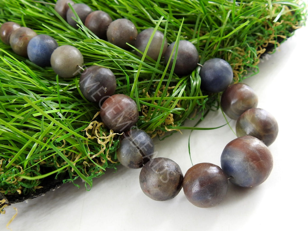 Sapphire Smooth Matte Polished Sphere Ball Round Bead 8Inches Strand 8To15MM Approx For Making Jewelry Natural Stone Loose Wholesale Supply