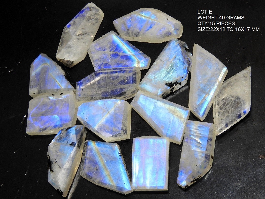 Natural Rainbow Moonstone Cabochon Faceted Fancy Shape Loose Gemstone Lot, Multi Flashy Blue Fire Stones for Jewelry Making C3