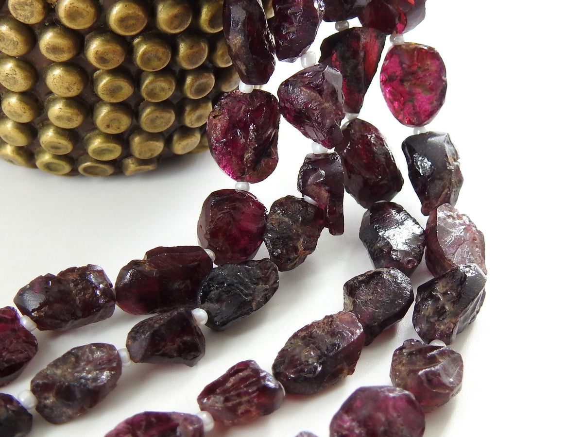 Natural Rhodolite Garnet Rough Tumble Nugget Loose Raw Stone Beads 8 Inch Strand 14-8mm Genuine Gemstone Jewelry Making Supply DIY
