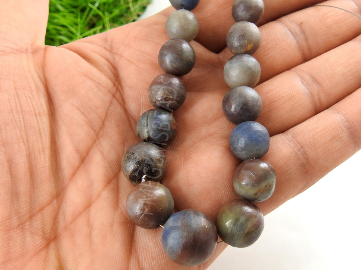 Sapphire Smooth Matte Polished Sphere Ball Round Bead 8Inches Strand 8To15MM Approx For Making Jewelry Natural Stone Loose Wholesale Supply