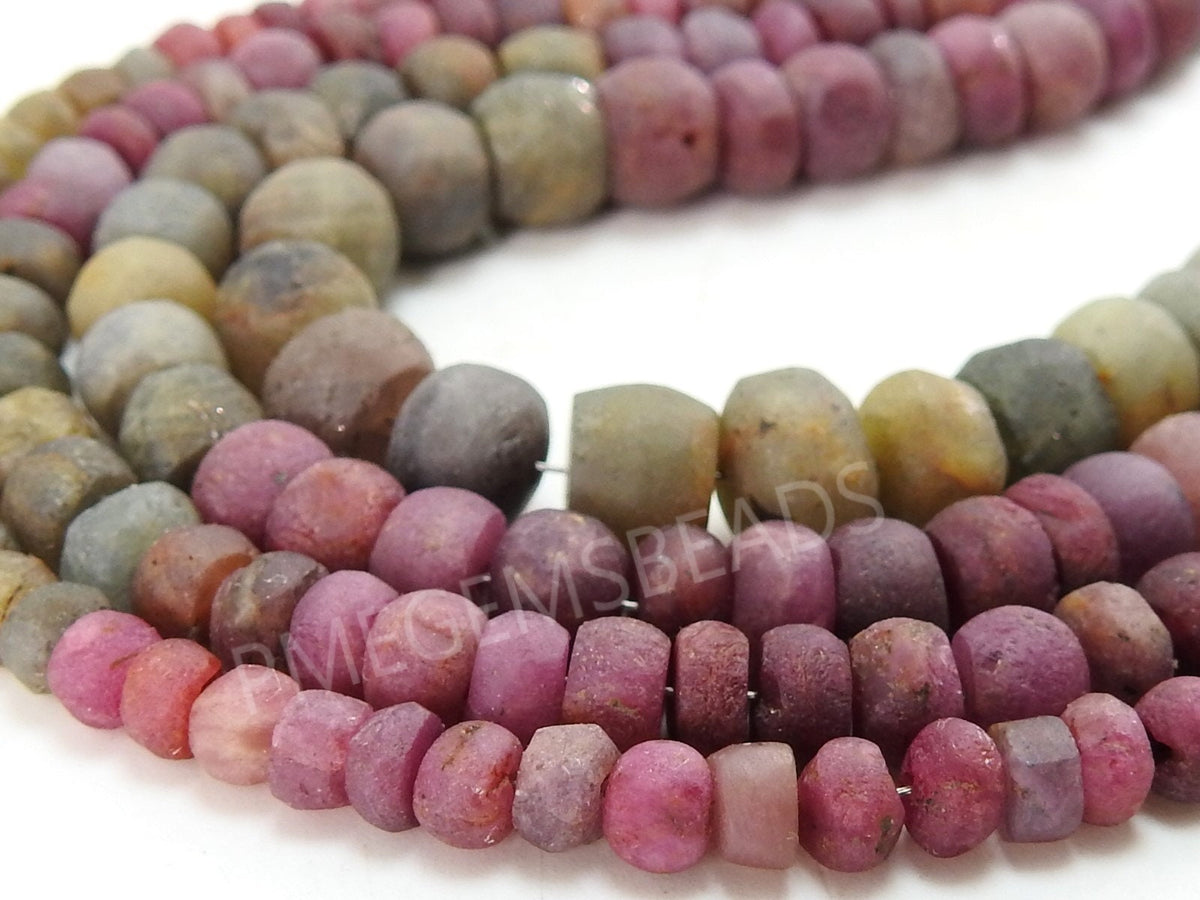 Multi Sapphire Matte Polished Smooth Roundel Bead For Jewelry Maker 16Inches Strand Natural Stone Colorful Gemstone Spacer PME-B7