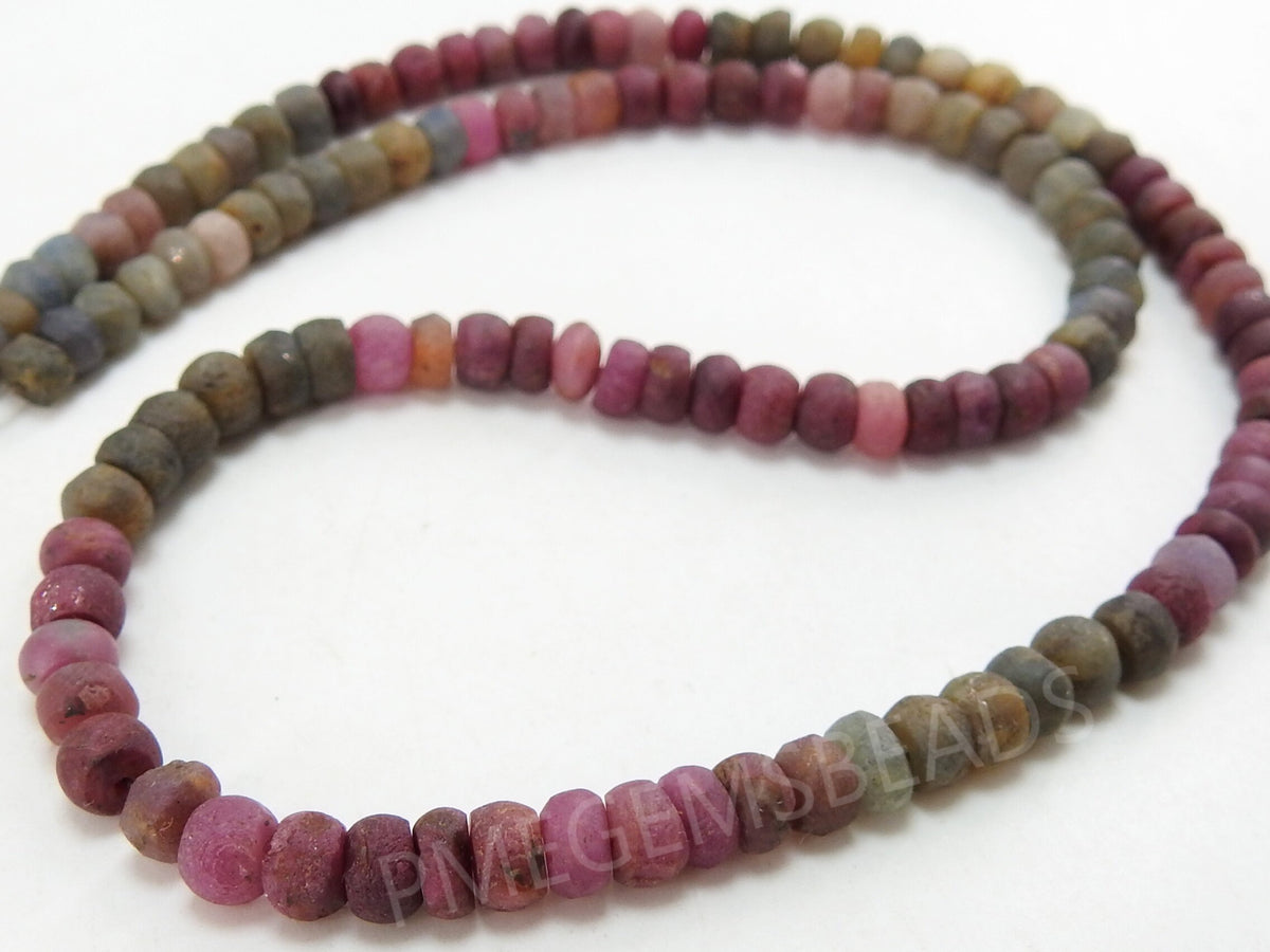 Multi Sapphire Matte Polished Smooth Roundel Bead For Jewelry Maker 16Inches Strand Natural Stone Colorful Gemstone Spacer PME-B7
