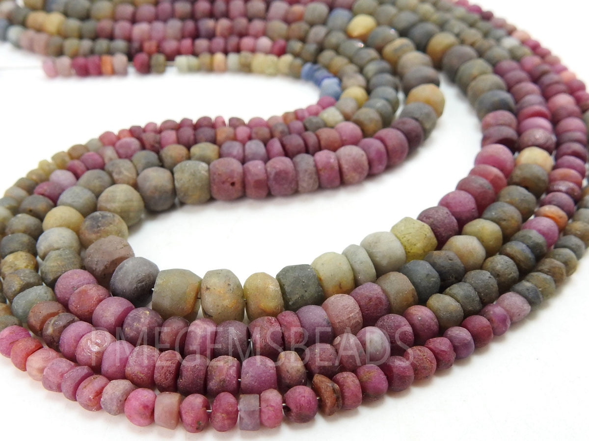 Multi Sapphire Matte Polished Smooth Roundel Bead For Jewelry Maker 16Inches Strand Natural Stone Colorful Gemstone Spacer PME-B7