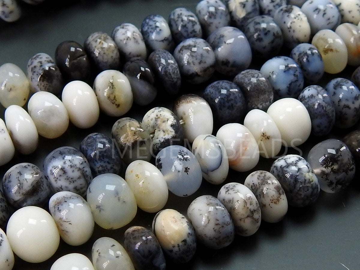 Natural Dendrite Opal Smooth Rondelle Beads 7mm, Shaded Genuine Gemstone Roundel, 16 Inch Strand for Jewelry Making, Beading Supplies