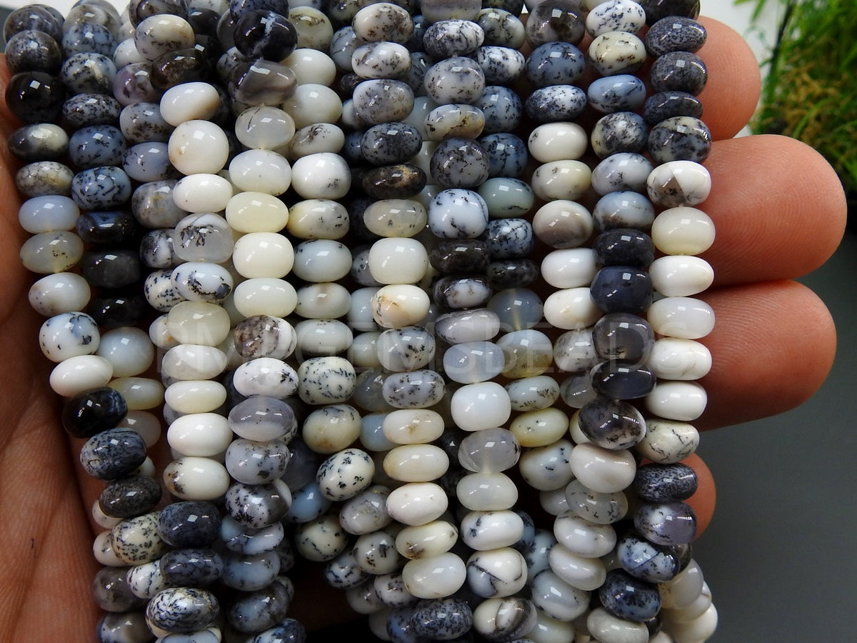 Natural Dendrite Opal Smooth Rondelle Beads 7mm, Shaded Genuine Gemstone Roundel, 16 Inch Strand for Jewelry Making, Beading Supplies