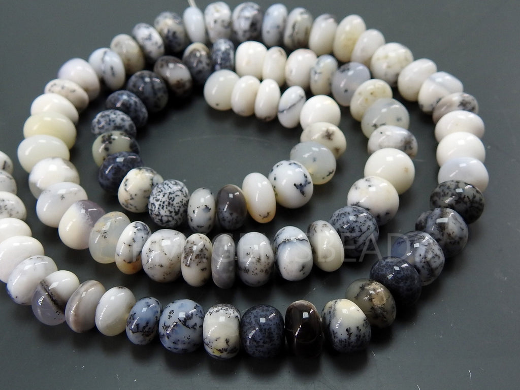 Natural Dendrite Opal Smooth Rondelle Beads 7mm, Shaded Genuine Gemstone Roundel, 16 Inch Strand for Jewelry Making, Beading Supplies