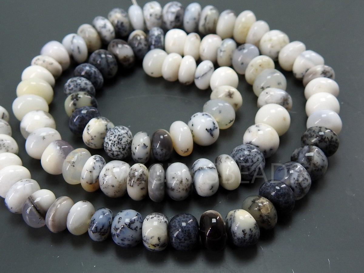 Natural Dendrite Opal Smooth Rondelle Beads 7mm, Shaded Genuine Gemstone Roundel, 16 Inch Strand for Jewelry Making, Beading Supplies