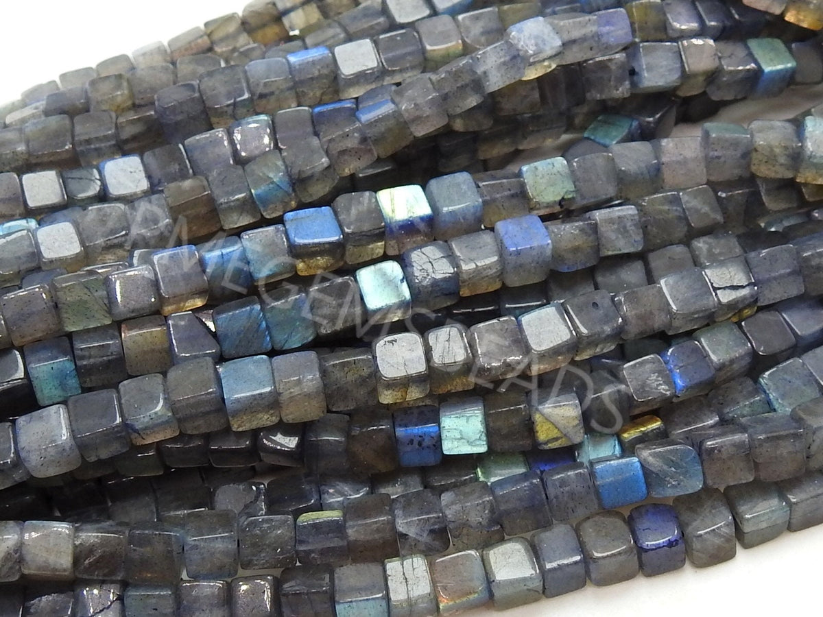Labradorite Multi Fire Smooth Cube Box Bead Handmade Loose Stone 16Inches 4MM Approx Wholesaler Supplies New Arrivals Natural Stone PME-CB1