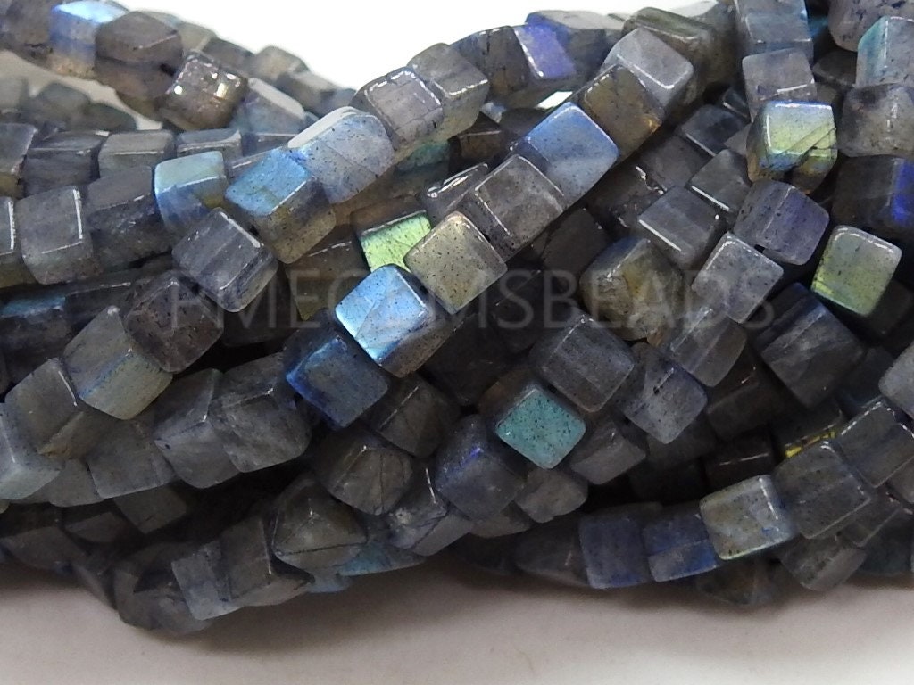 Labradorite Multi Fire Smooth Cube Box Bead Handmade Loose Stone 16Inches 4MM Approx Wholesaler Supplies New Arrivals Natural Stone PME-CB1