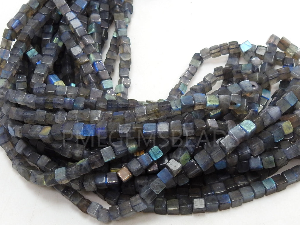 Labradorite Multi Fire Smooth Cube Box Bead Handmade Loose Stone 16Inches 4MM Approx Wholesaler Supplies New Arrivals Natural Stone PME-CB1