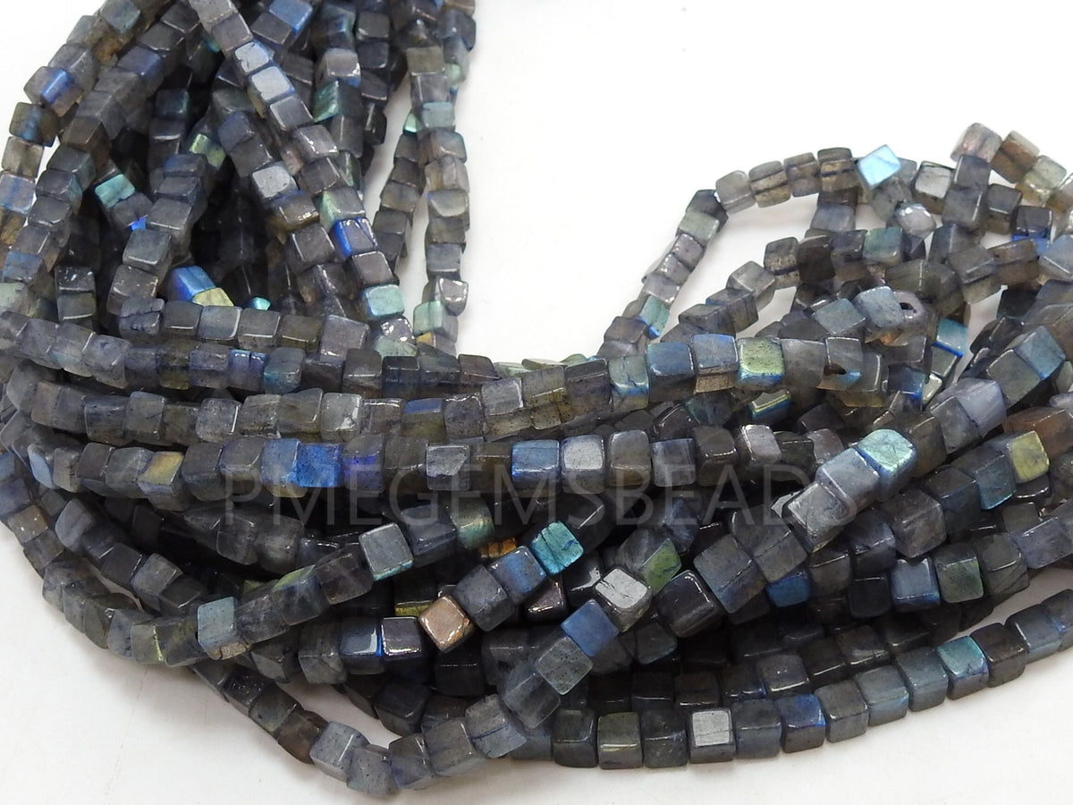 Labradorite Multi Fire Smooth Cube Box Bead Handmade Loose Stone 16Inches 4MM Approx Wholesaler Supplies New Arrivals Natural Stone PME-CB1