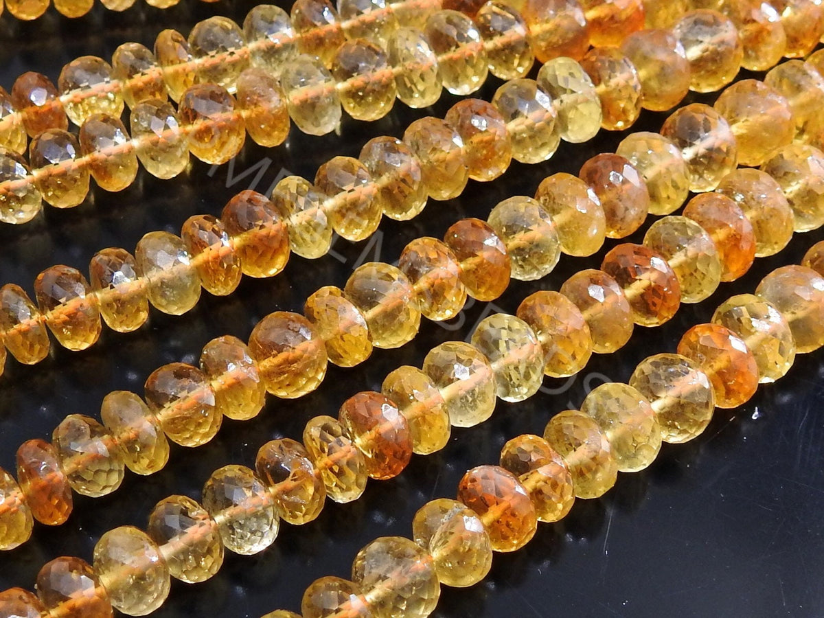 Natural Citrine Shaded Faceted Roundel Beads 8 Inch Strand Loose Gemstone Spacer Rondelle Bead for Handmade Jewelry Making Supplies PME-B5