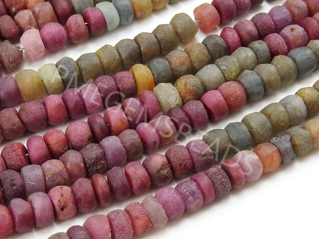 Multi Sapphire Matte Polished Smooth Roundel Bead For Jewelry Maker 16Inches Strand Natural Stone Colorful Gemstone Spacer PME-B7