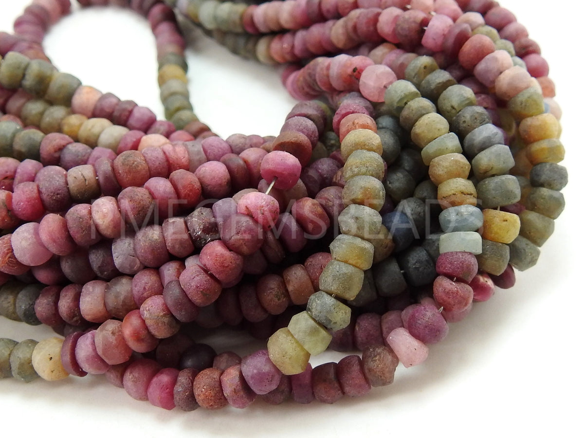 Multi Sapphire Matte Polished Smooth Roundel Bead For Jewelry Maker 16Inches Strand Natural Stone Colorful Gemstone Spacer PME-B7
