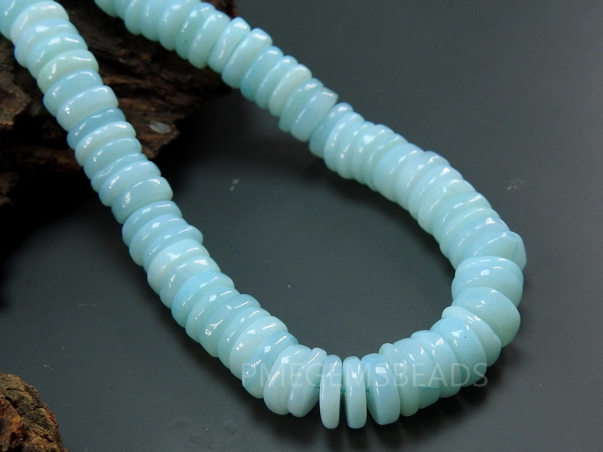 Sky Blue Opal Smooth Coin Beads 16" Strand, Natural Stone Flat Round Spacer Beads for Jewelry Making, Wholesale Craft Supply