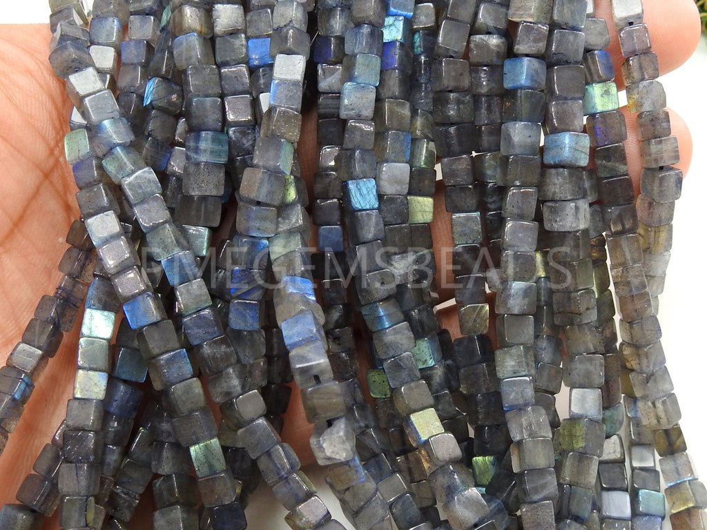 Labradorite Multi Fire Smooth Cube Box Bead Handmade Loose Stone 16Inches 4MM Approx Wholesaler Supplies New Arrivals Natural Stone PME-CB1