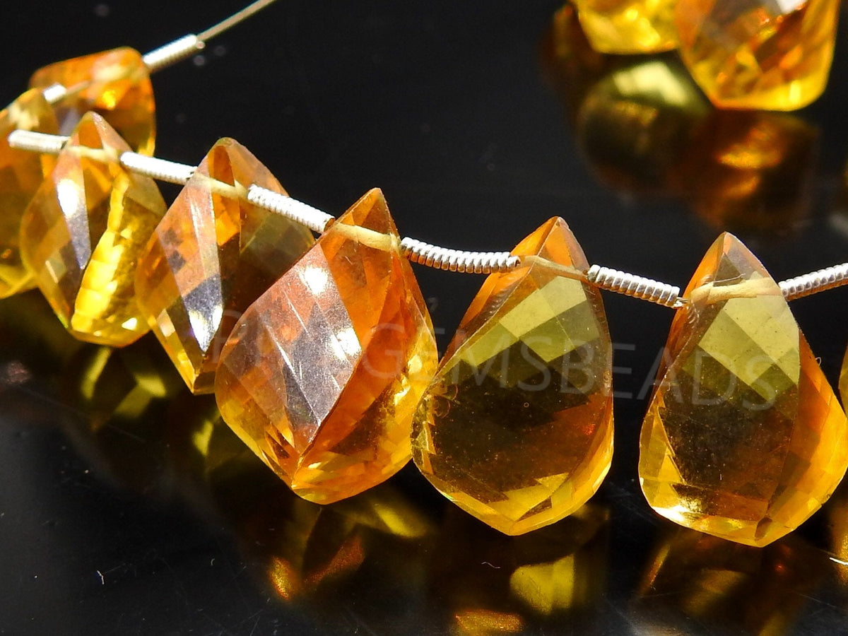 Citrine Yellow Quartz Faceted Twisted Drop 10Piece Strand 18X10 To 12X10MM Briolette Loose Stone Wholesale Supplies Jewelry Making Bead