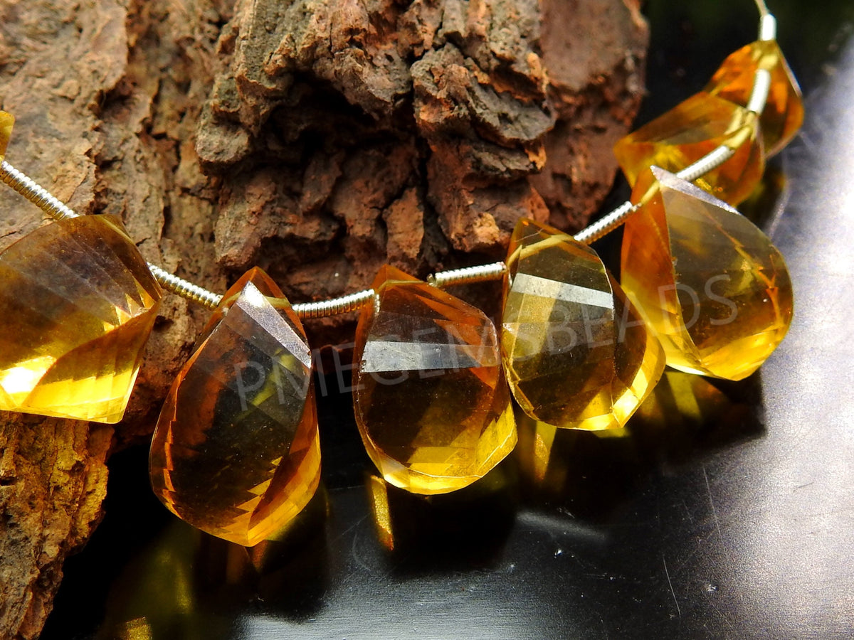 Citrine Yellow Quartz Faceted Twisted Drop 10Piece Strand 18X10 To 12X10MM Briolette Loose Stone Wholesale Supplies Jewelry Making Bead