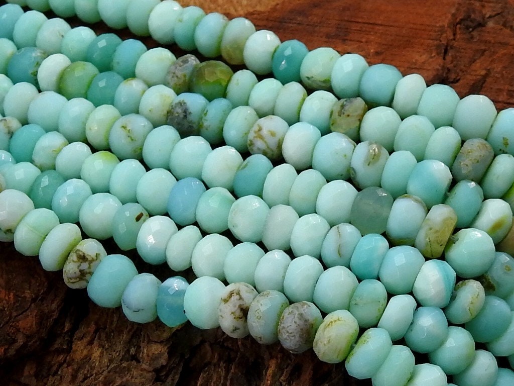 Blue Peruvian Opal Faceted Roundel Bead 12Inch 7MM For Jewelry Making Stone Genuine Peru Gemstone Strand Loose Spacer DIY Craft MS-B4