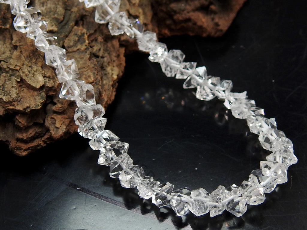 Herkimer Diamond Rough Bead-Natural Crystal Double Terminated-Nugget Chip Uncut- 16Inch 5-7MM Approx PME-RB4