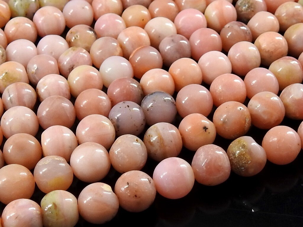 Natural Pink Peruvian Opal Smooth Round Beads 14 Inch Strand Genuine Pink Opal Sphere Ball Loose Stone for Handmade Jewelry Supplies MS-B4