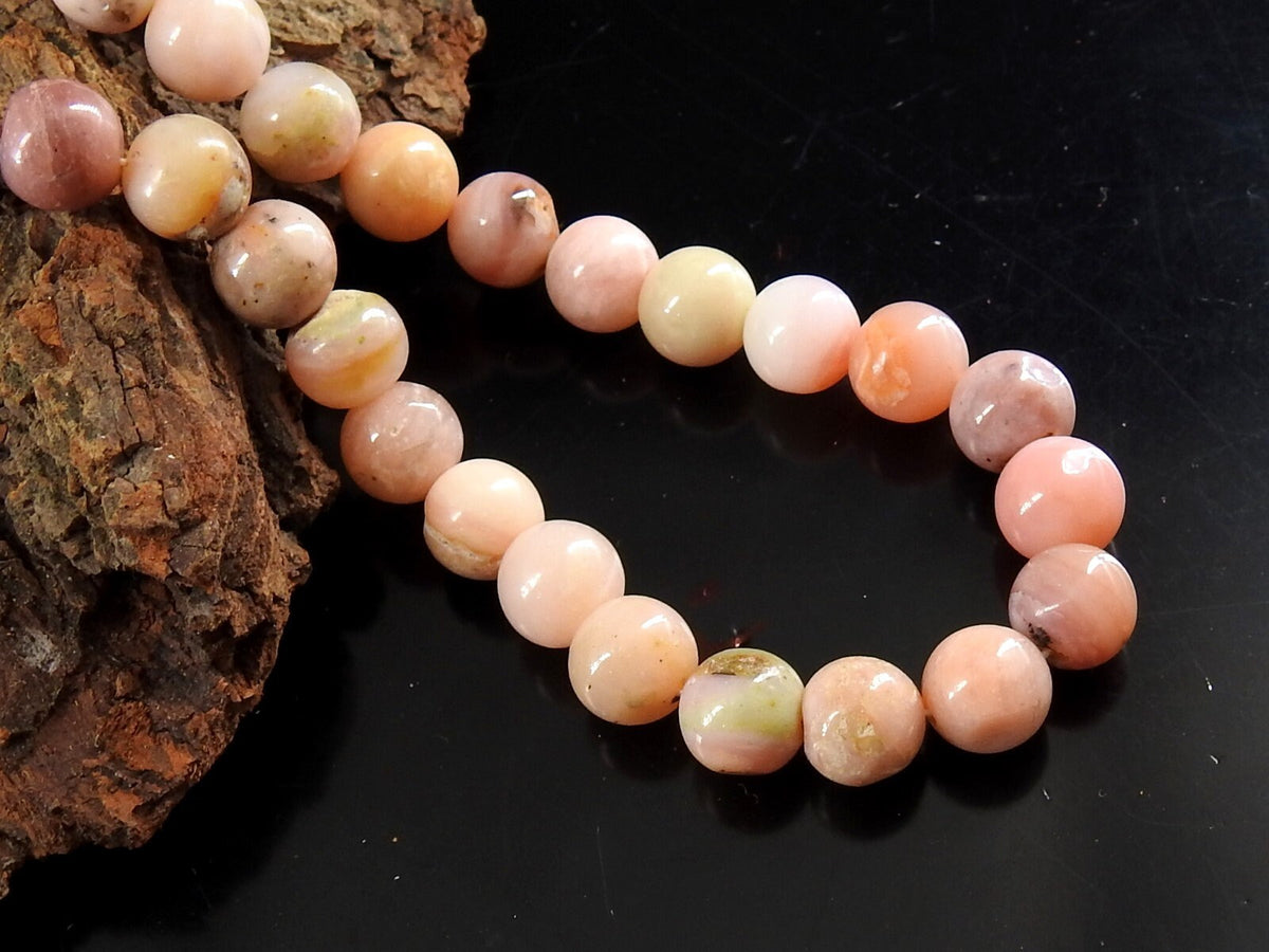Natural Pink Peruvian Opal Smooth Round Beads 14 Inch Strand Genuine Pink Opal Sphere Ball Loose Stone for Handmade Jewelry Supplies MS-B4