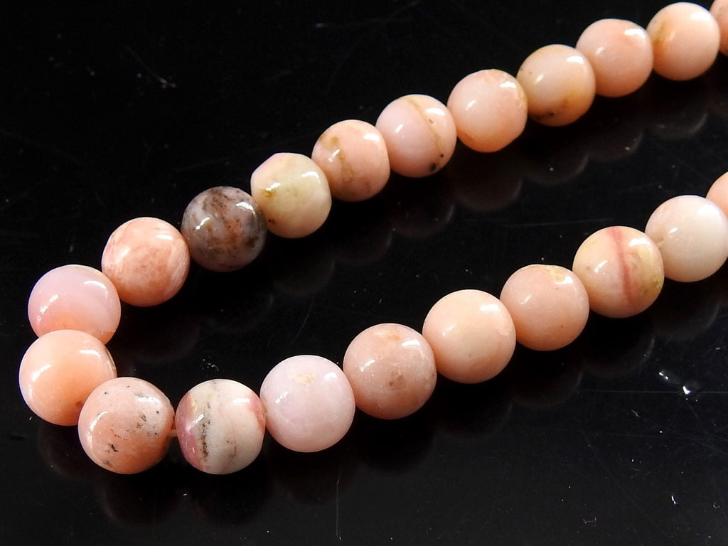 Natural Pink Peruvian Opal Smooth Round Beads 14 Inch Strand Genuine Pink Opal Sphere Ball Loose Stone for Handmade Jewelry Supplies MS-B4