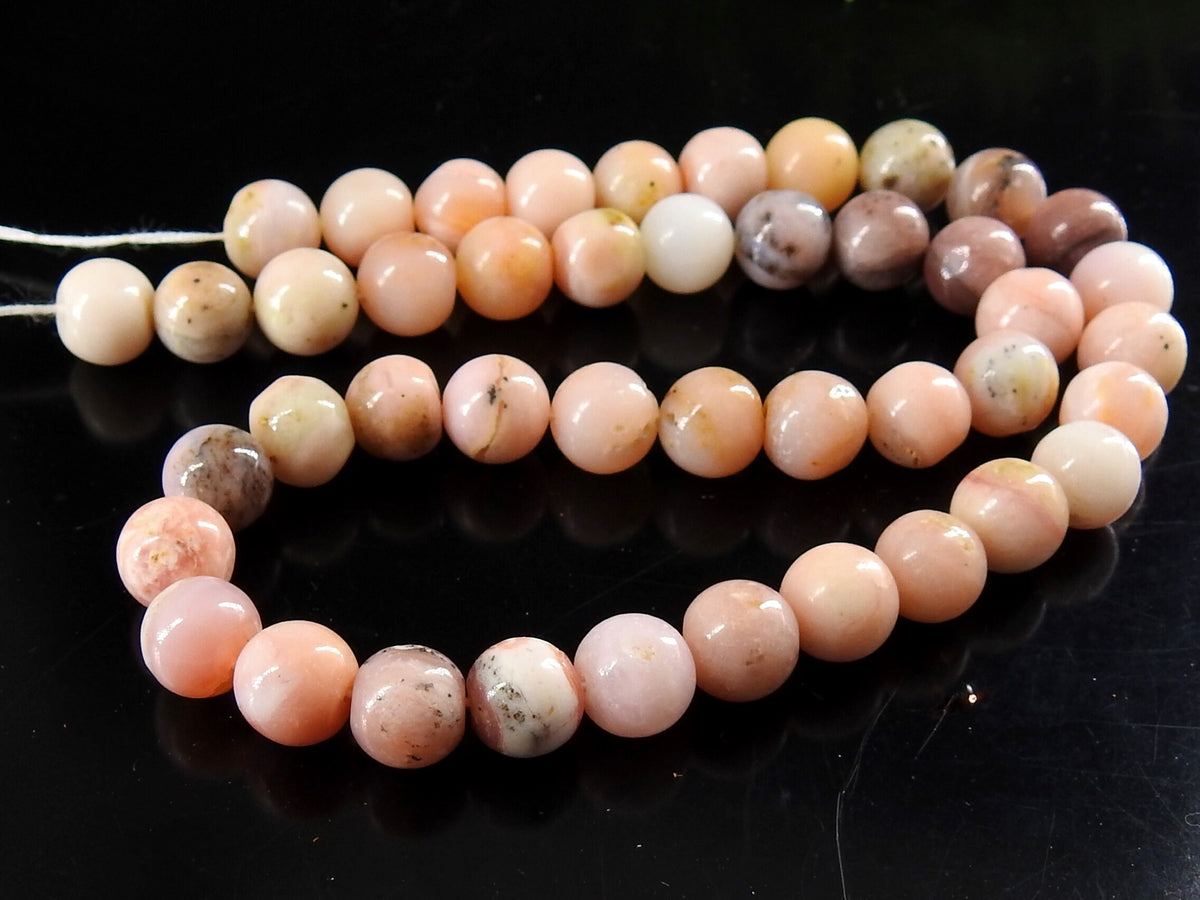 Natural Pink Peruvian Opal Smooth Round Beads 14 Inch Strand Genuine Pink Opal Sphere Ball Loose Stone for Handmade Jewelry Supplies MS-B4