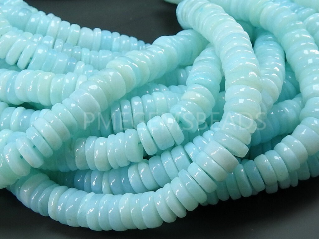 Sky Blue Opal Smooth Coin Beads 16" Strand, Natural Stone Flat Round Spacer Beads for Jewelry Making, Wholesale Craft Supply