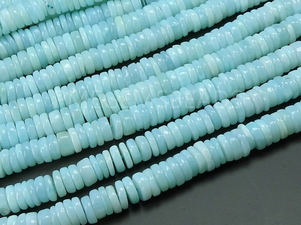 Sky Blue Opal Smooth Coin Beads 16" Strand, Natural Stone Flat Round Spacer Beads for Jewelry Making, Wholesale Craft Supply