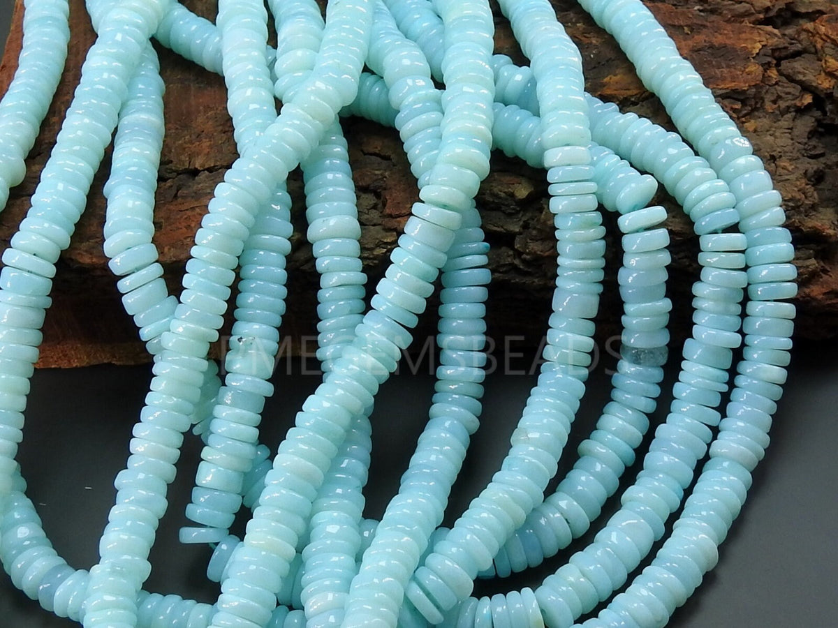 Sky Blue Opal Smooth Coin Beads 16" Strand, Natural Stone Flat Round Spacer Beads for Jewelry Making, Wholesale Craft Supply