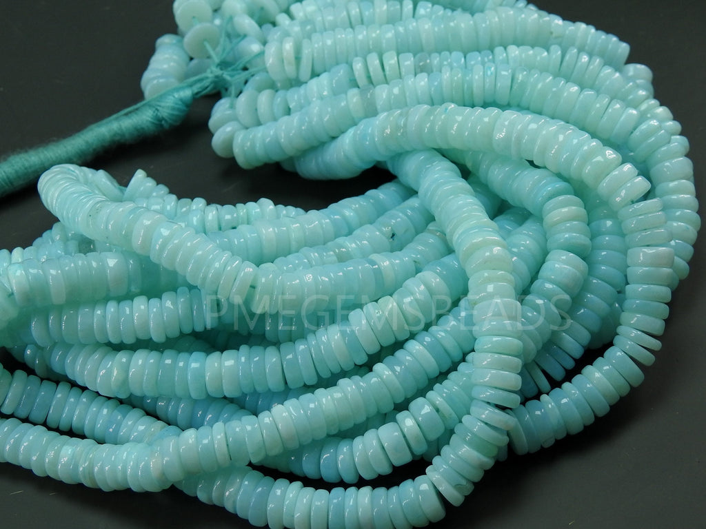 Sky Blue Opal Smooth Coin Beads 16" Strand, Natural Stone Flat Round Spacer Beads for Jewelry Making, Wholesale Craft Supply