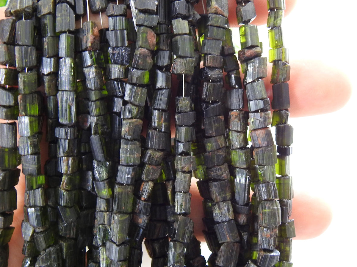 Green Tourmaline Natural Crystal Polished Rough Chip Nugget 14Inches Strand 5-8mm Long Approx Wholesale Stone For Jewelry Making Supplies