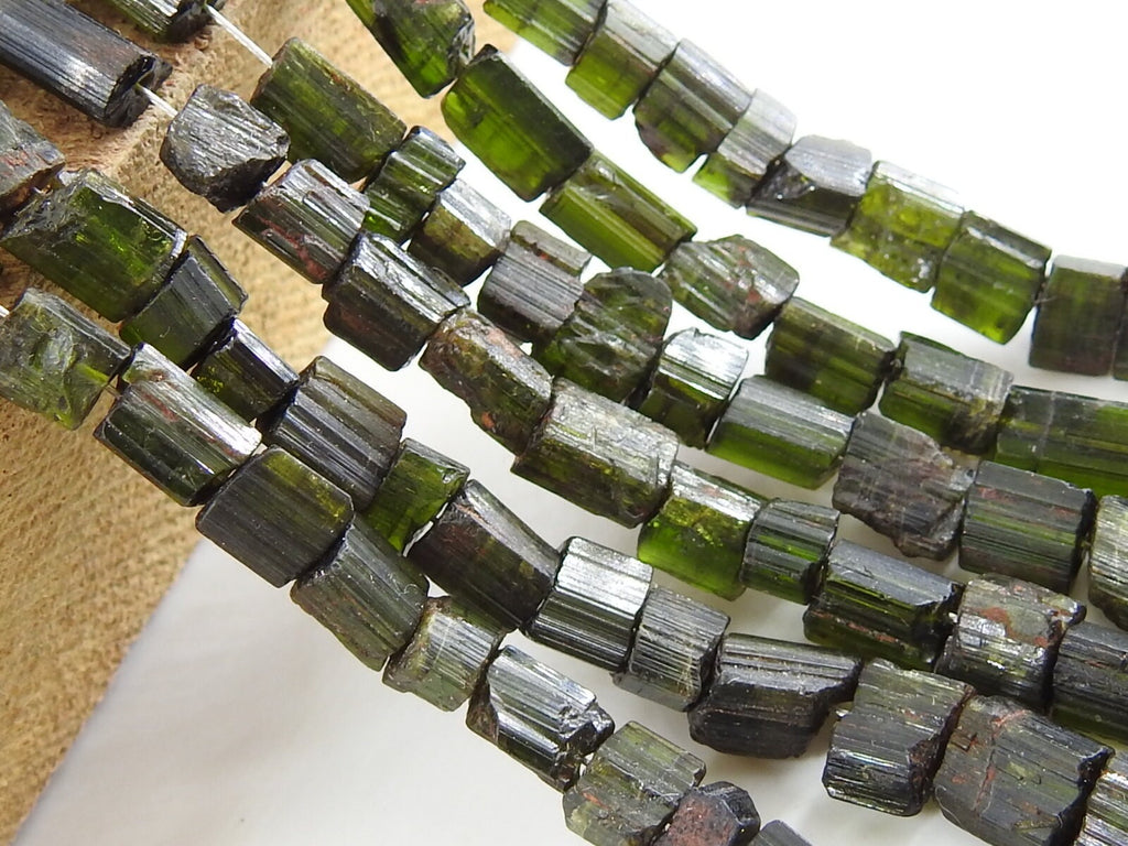 Green Tourmaline Natural Crystal Polished Rough Chip Nugget 14Inches Strand 5-8mm Long Approx Wholesale Stone For Jewelry Making Supplies
