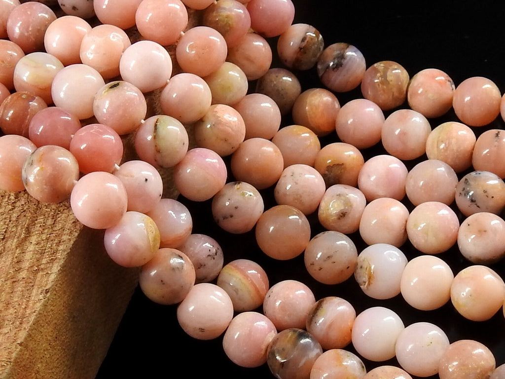 Natural Pink Peruvian Opal Smooth Round Beads 14 Inch Strand Genuine Pink Opal Sphere Ball Loose Stone for Handmade Jewelry Supplies MS-B4